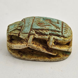 Egyptian Revival Turquoise Pottery Scarab Beetle Bead Pendant