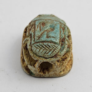 Egyptian Revival Turquoise Pottery Scarab Beetle Bead Pendant
