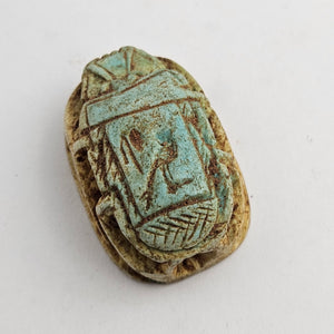 Egyptian Revival Turquoise Pottery Scarab Beetle Bead Pendant