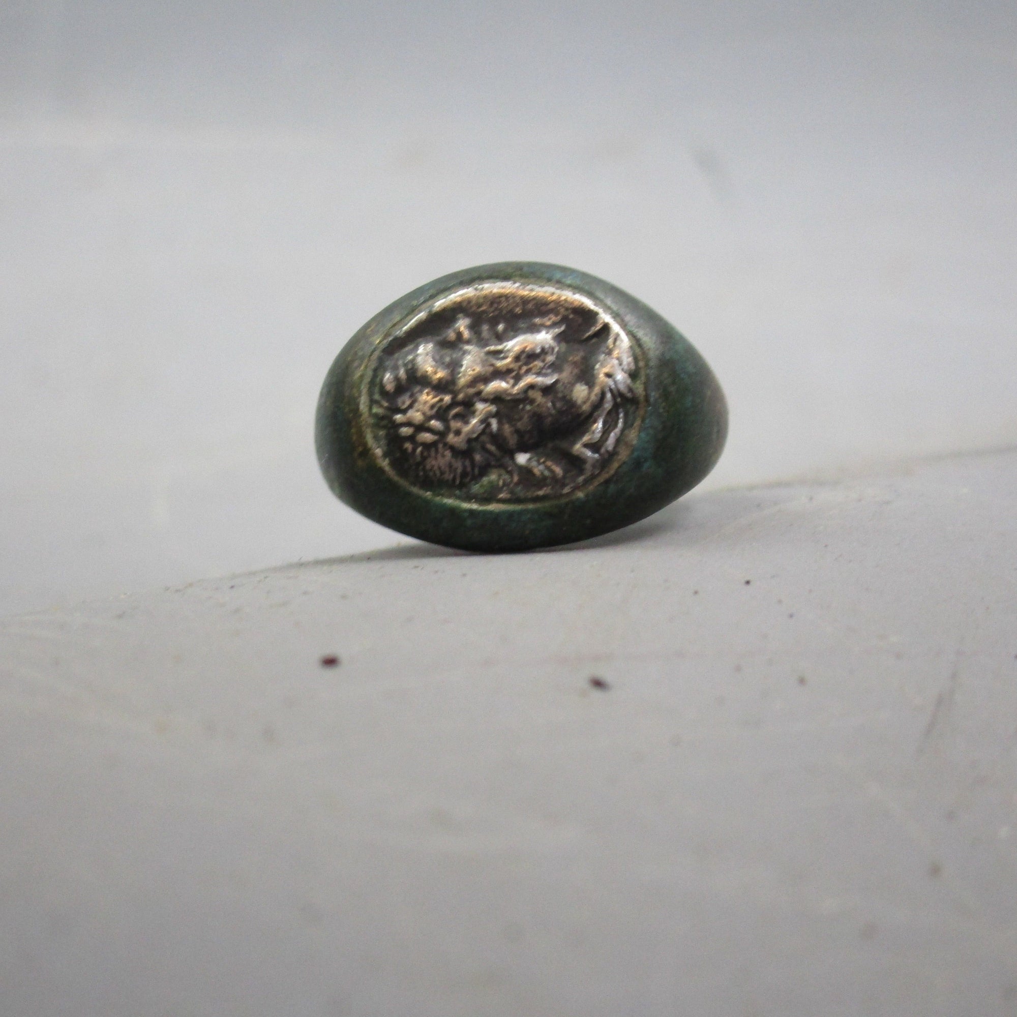 Exceptionally Rare Roman Bronze Ring Silver Coin Set Denarius Of Septimius Severus