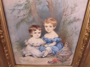 Fine Watercolour Of Two Children Sandford Orcas Manor House Antique Victorian c1840