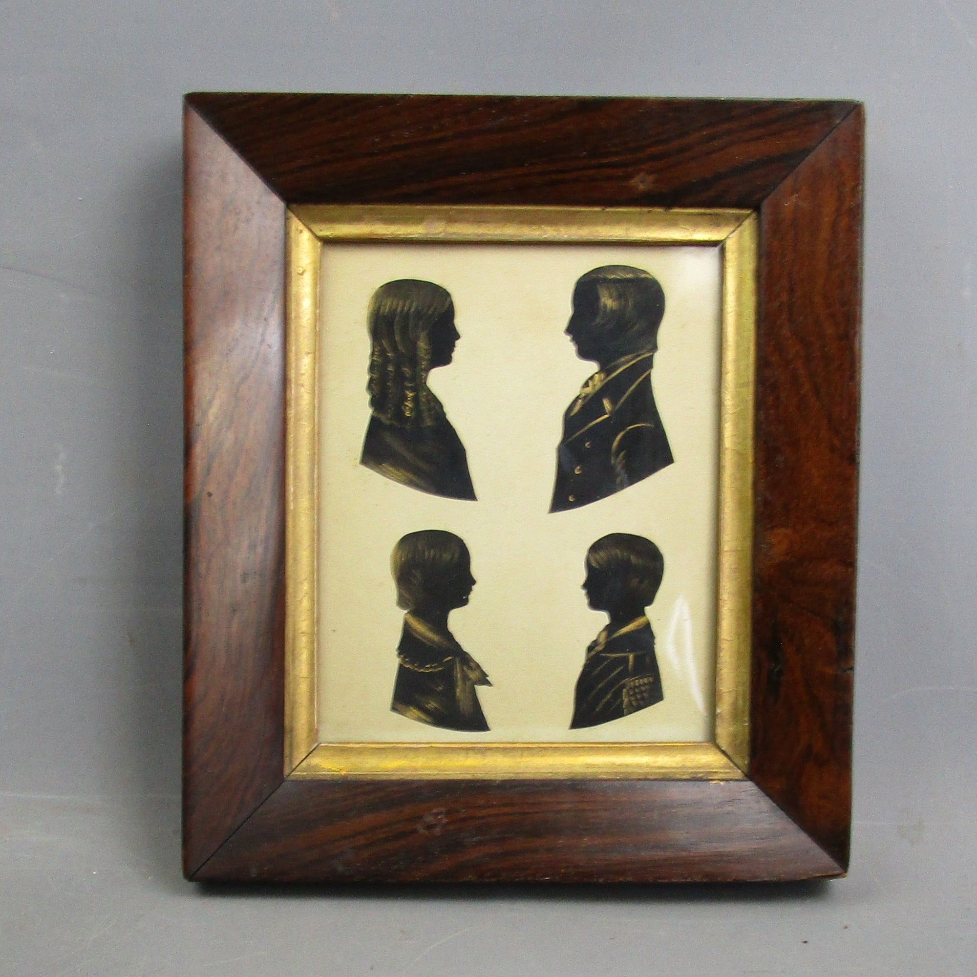 Four Named Miniature Sibling Silhouettes Antique Victorian 1844