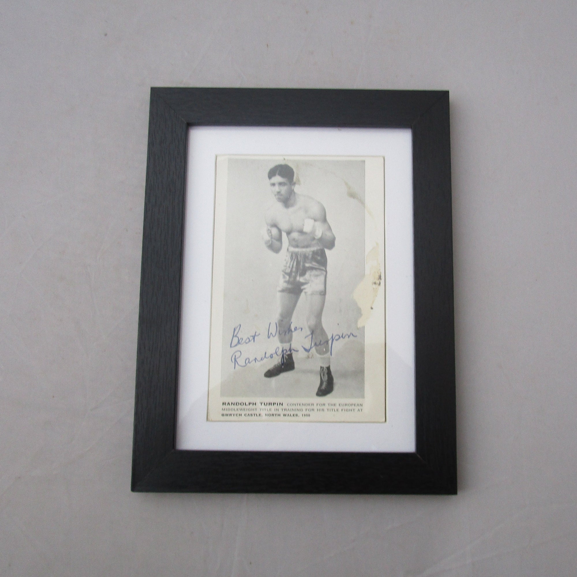 Framed And Signed Randolph Turpin Card Vintage Mid Century c1950