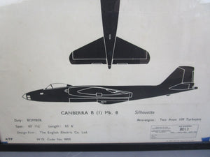 Framed Cold War Aircraft Recognition Poster Canberra B Vintage WW2 c1948