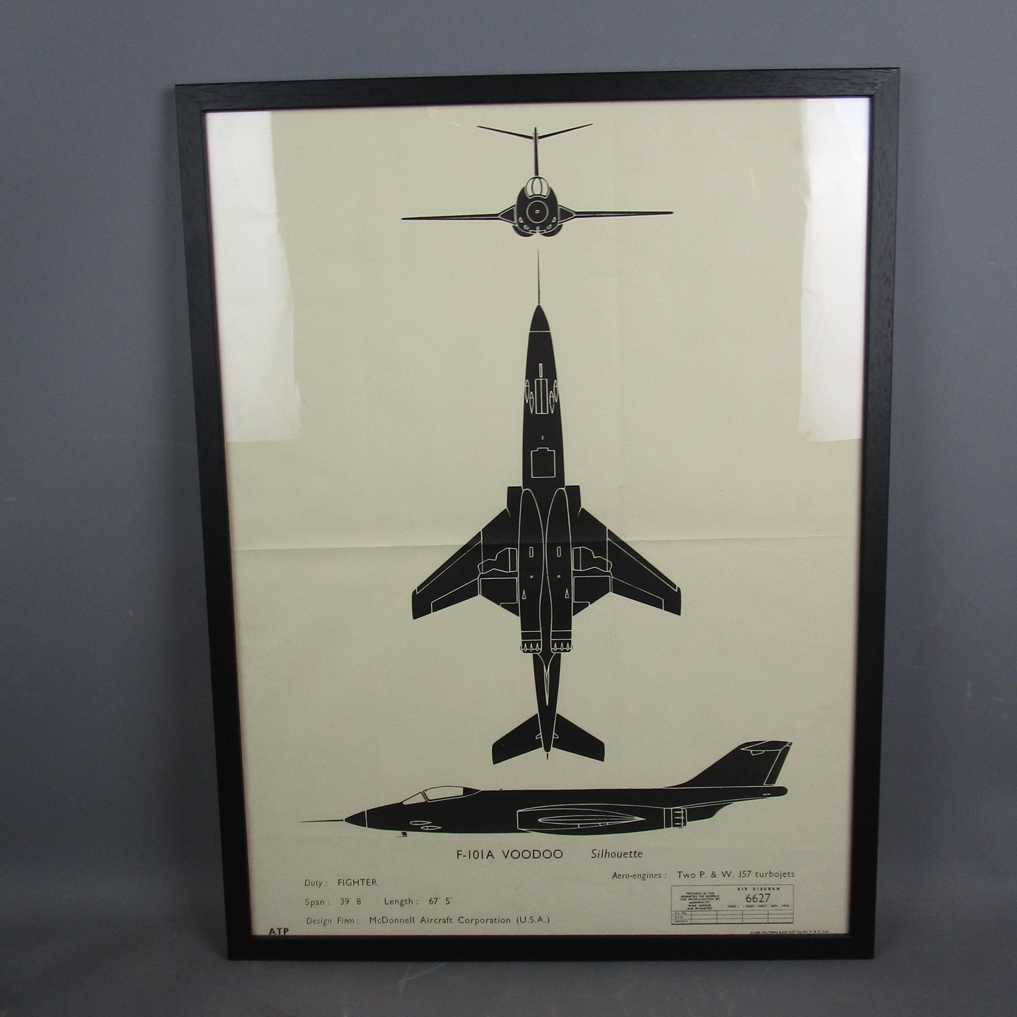 Framed Cold War Aircraft Recognition Poster F-101A Voodoo Vintage WW2 c1948