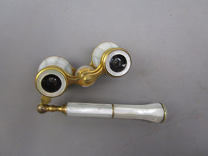French Mother Of Pearl And Gilt Metal Pair Of Opera Lorgnette Glasses Antique c1890