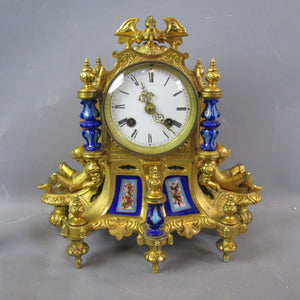 French Ormolu Mantle Clock with Severs Panels And Columns by Howell And James Paris Antique Victorian c18600