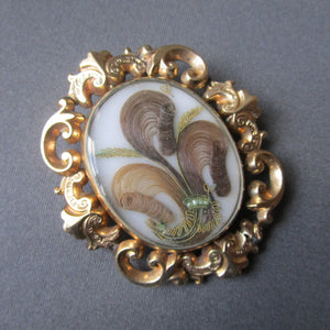 Georgian Gold Mourning Brooch Decorative Hair Mounted In Oval Frame Antique c1840