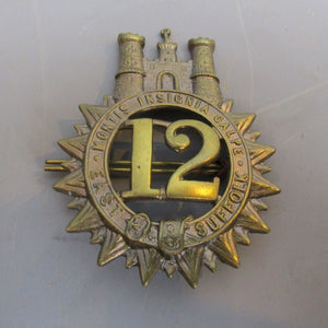 Glengarry Badge 12th East Suffolk Regiment On Foot Antique Victorian c1874