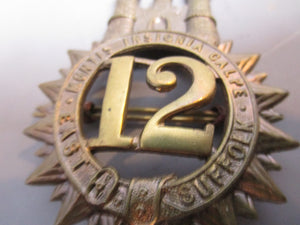 Glengarry Badge 12th East Suffolk Regiment On Foot Antique Victorian c1874