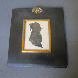 Hand Drawn Ink Silhouette Portrait Of Lady In Original Frame Antique circa 1860s