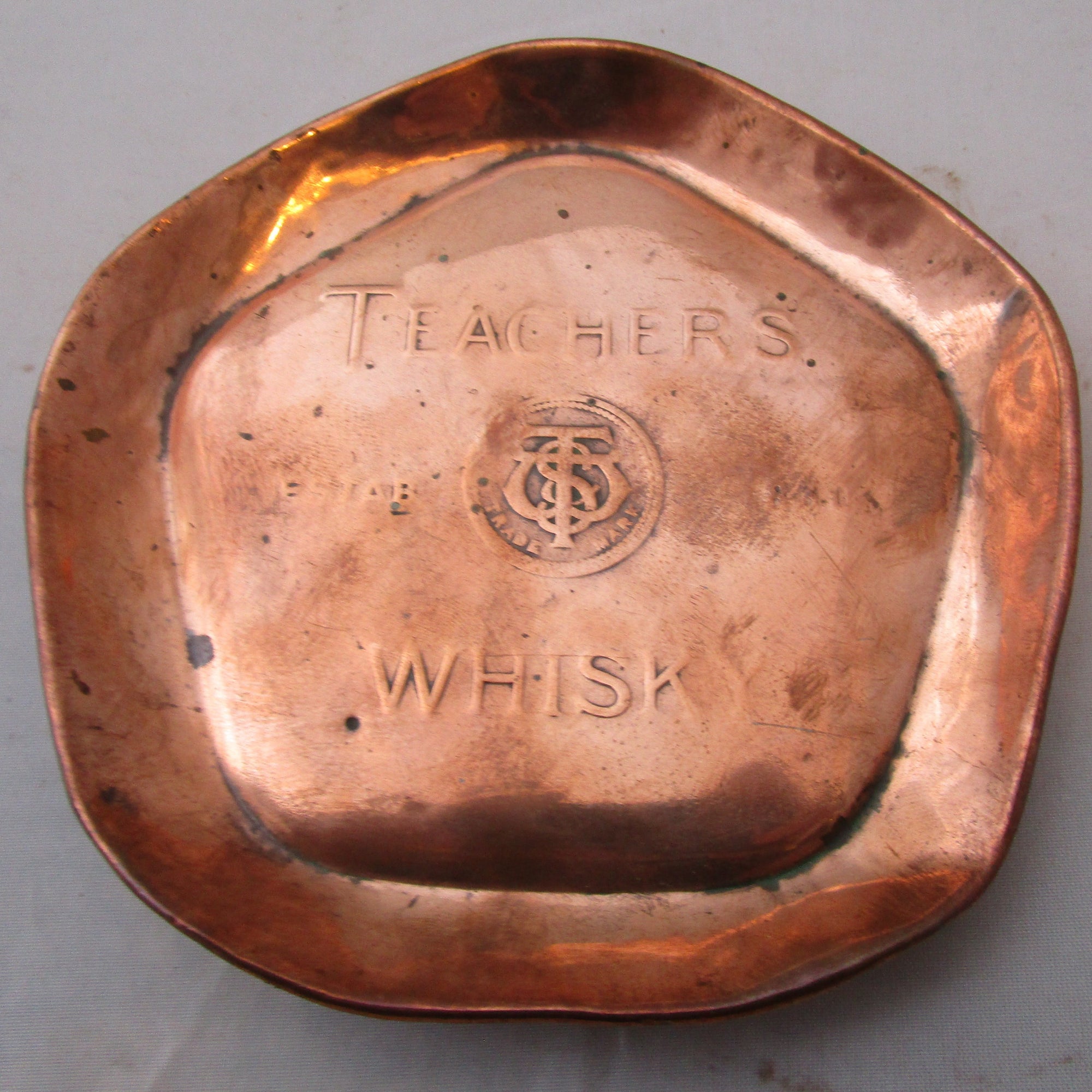 Handbeaten Copper Teachers Whiskey Coaster Vintage c1940