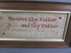 Honour Thy Father And Thy Mother Sampler Antique 19th Century