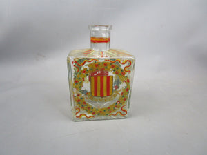 Hand Painted French Crested & Floral Design Liquor Bottle Antique c1930