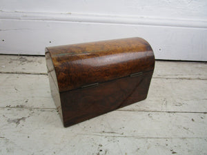 Burr Walnut Wood Domed Two Compartment Tea Caddy With Key Antique Victorian c1870