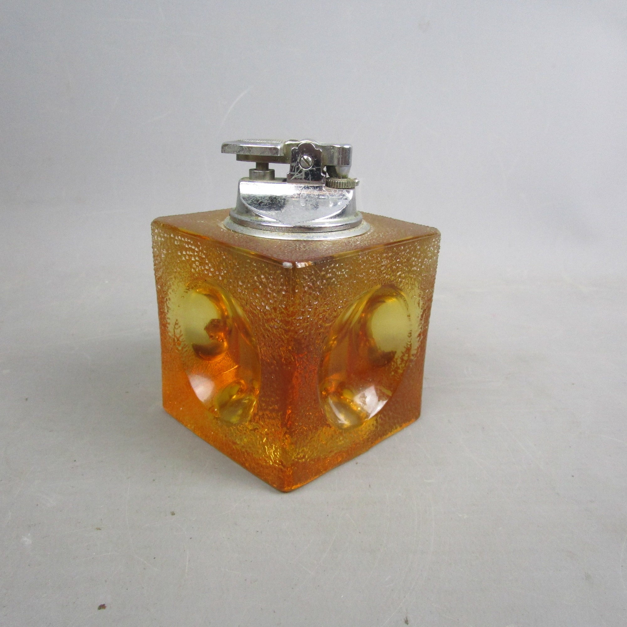 Japanese Amber Glass Retro Styled Table Lighter Vintage c1970