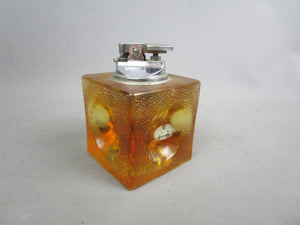 Japanese Amber Glass Retro Styled Table Lighter Vintage c1970