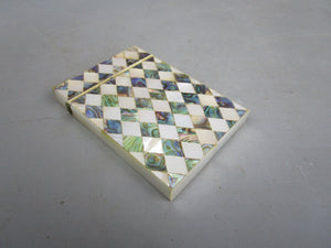 Mother Of Pearl & Tortoise Shell Mosaic Design Calling Card Case Antique Victorian c1890