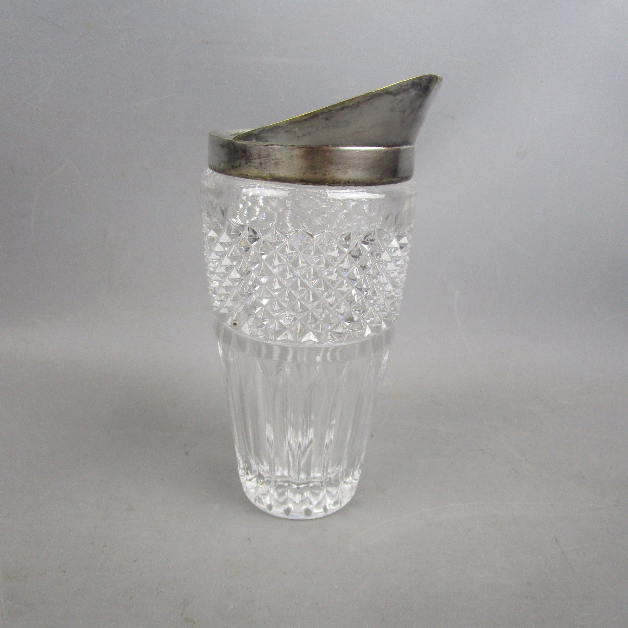 Cut Glass & Silver Plated Rim Cocktail Stirrer Glass Art Deco Antique c1920