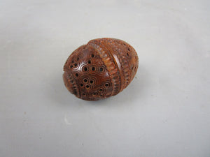 Hand Carved Treen Nut Trinket Box Carving Antique Victorian c1880