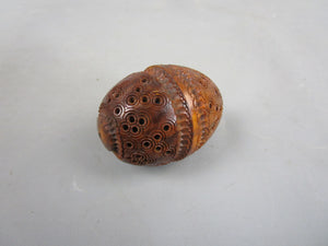 Hand Carved Treen Nut Trinket Box Carving Antique Victorian c1880