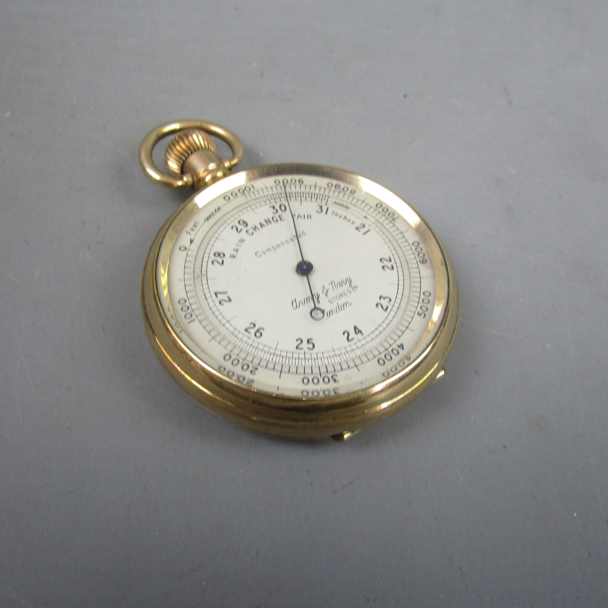 Army & Navy Stores Pocket Barometer In Gold Plated Case Vintage c1940