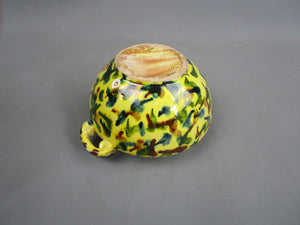 French Hand Painted Yellow Mottled Effect Twin Handle Lidded Pot Antique c1920