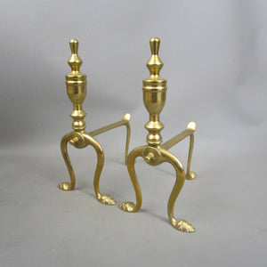 Pair Of Twin Footed Brass Fire Dog Andirons Antique Victorian c1860