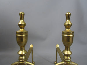 Pair Of Twin Footed Brass Fire Dog Andirons Antique Victorian c1860