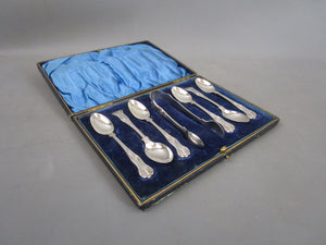 Boxed Sterling Silver Kings Pattern Spoons & Tongs Antique Edwardian 1901