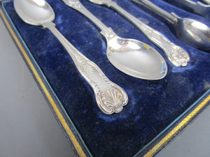 Boxed Sterling Silver Kings Pattern Spoons & Tongs Antique Edwardian 1901