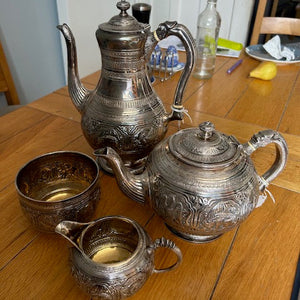 Silver Scottish four piece tea and coffee service Victorian Edinburgh 1886.