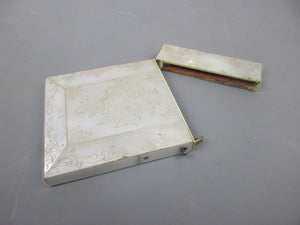 Hand Carved Mother Of Pearl Card Case With Floral Decoration Antique Edwardian c1910
