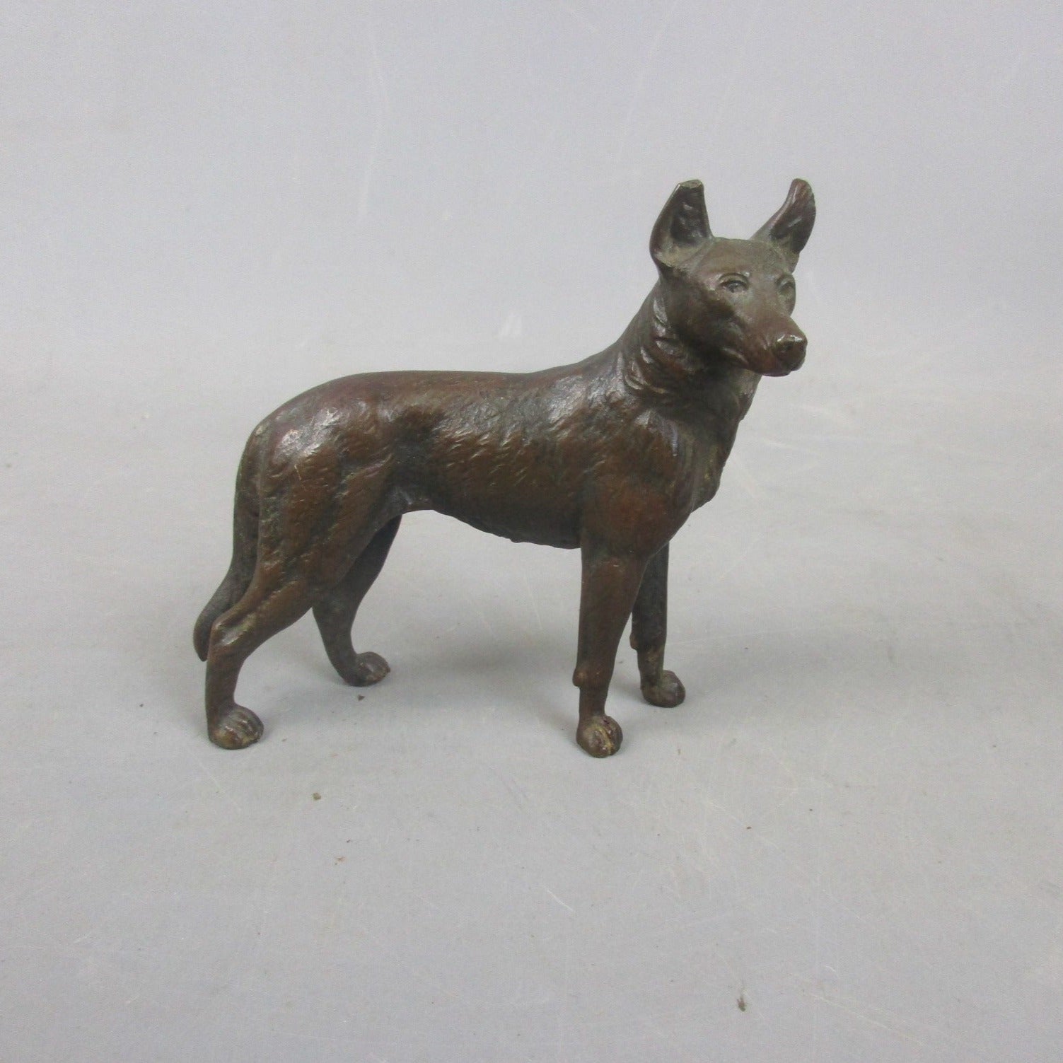 Heavy Bronze Statue Of German Shepard Dog Antique c1930