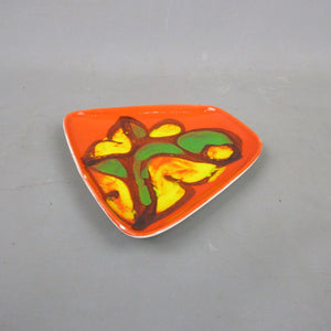 Hand Painted Poole Pottery Delphis Design Orange, Green & Yellow Trinket Dish Vintage c1970