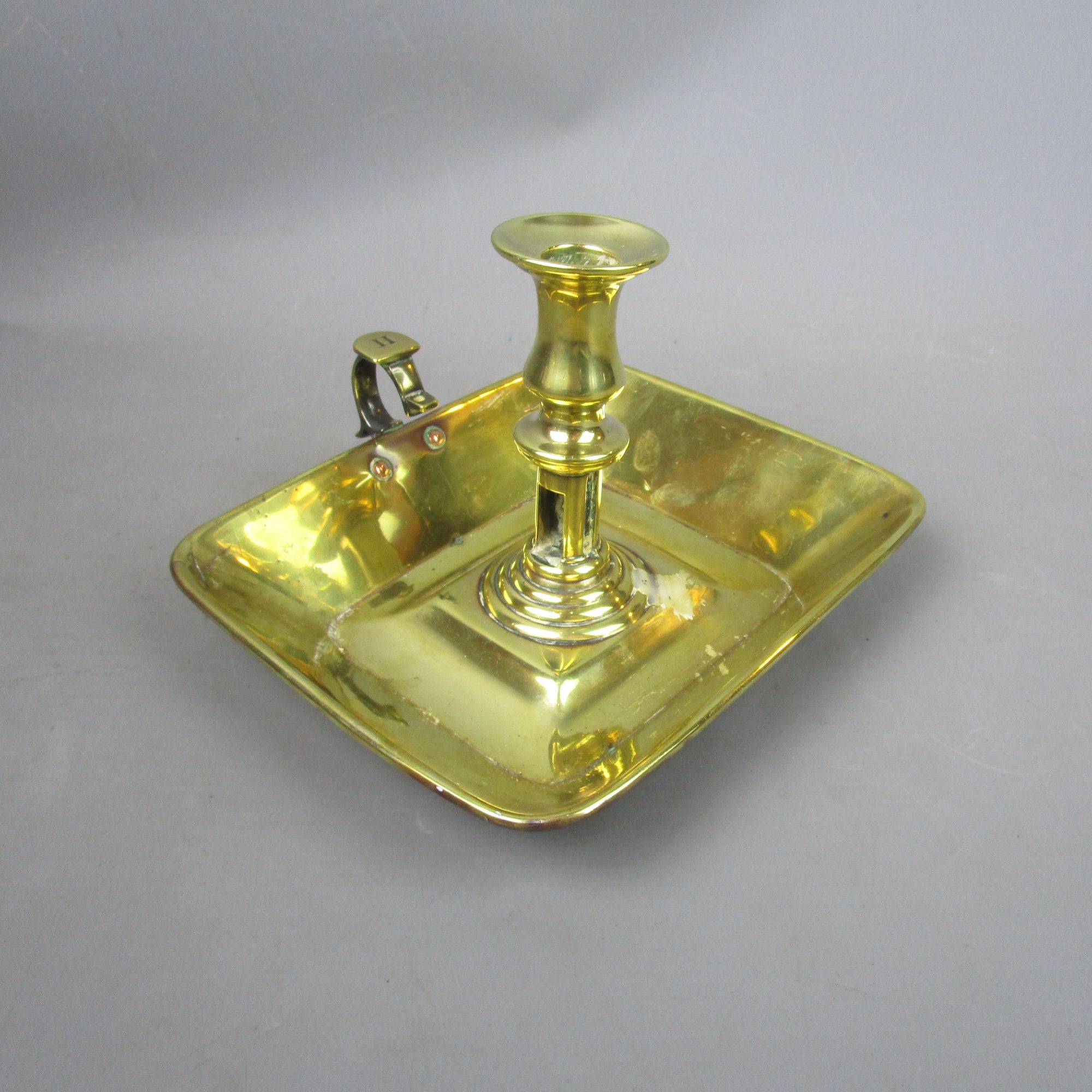 Large Polished Brass Chamberstick Candle Holder Antique Georgian c1820