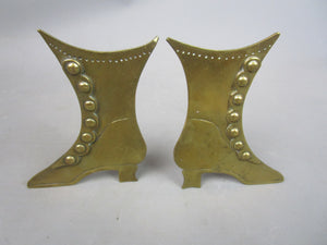 Pair Of Brass Studded Mantle Boots Antique Victorian c1890