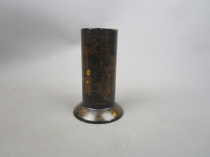 Hand Painted Black & Gold Japanese Chinossierie Paper Mache Spill Vase Antique c1890