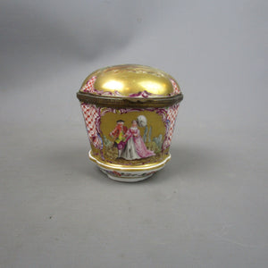 Hand Painted Continental Porcelain Box & Cover With Classical Figure Decoration Antique c1860