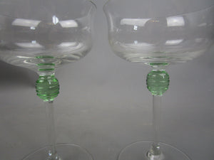 Pair Of Green Beehive Stemmed Champagne Bowls Antique Art Deco c1920
