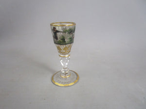 Hand Painted Bohemian Glass Hunting Scene Cordial Glass Antique Victorian c1850