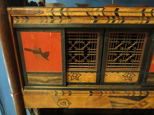 Japanese Marquetry And Fretwork Shodana Cabinet Antique Meiji Period c1900