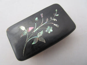 Lacquered Papier Mache And Abalone Snuff Box Antique Victorian c1880