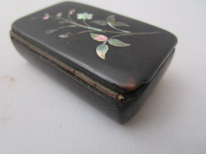 Lacquered Papier Mache And Abalone Snuff Box Antique Victorian c1880