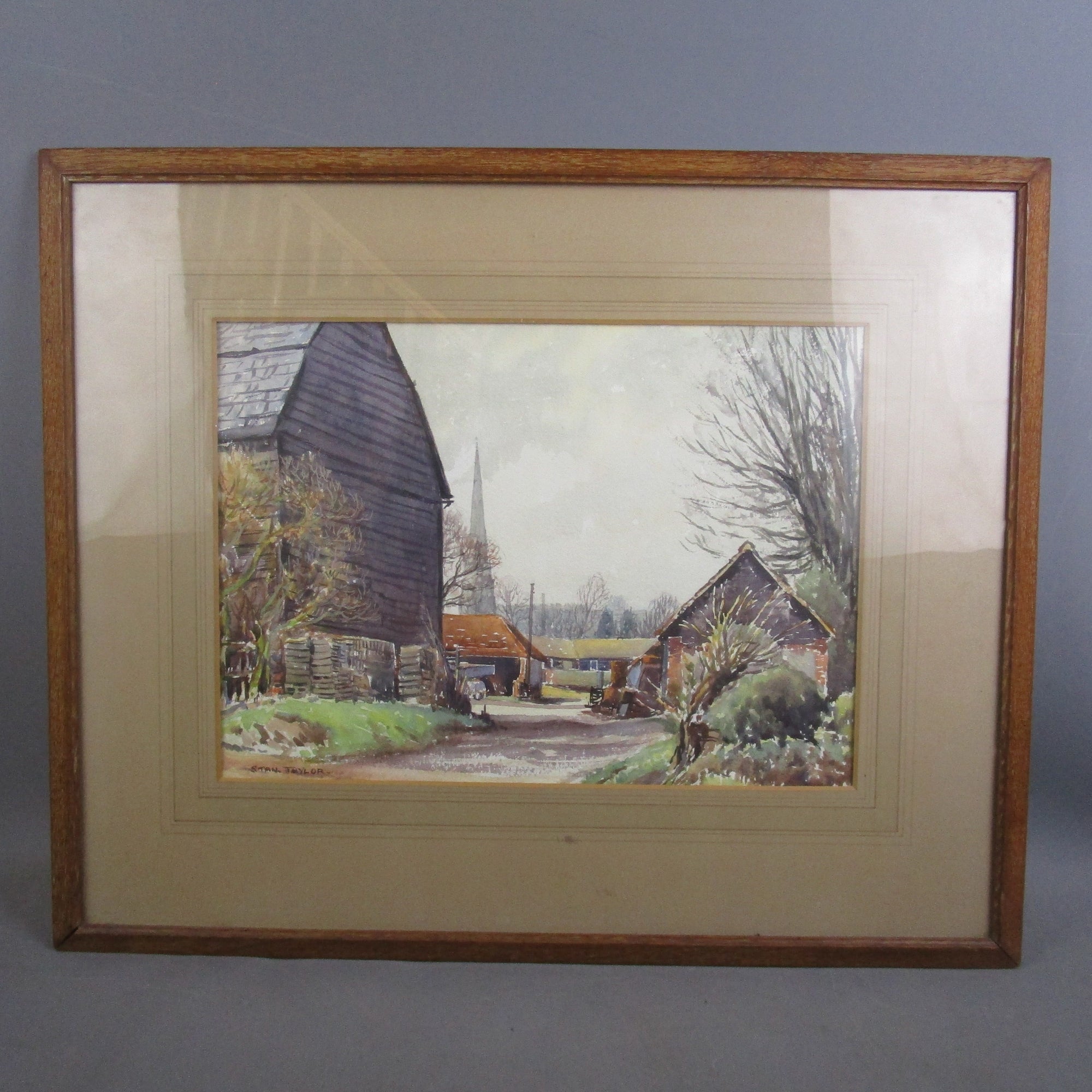 Larger Framed Watercolour of a Farm Vintage c1960