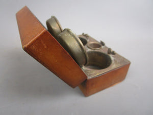 Leather Clad Metal Campaign Travel Inkwell Antique Victorian c1890