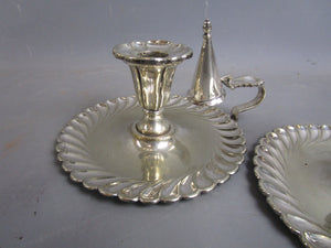 Matched Pair Of Silver Plate Chambersticks And Snuffers Antique Victorian c1900