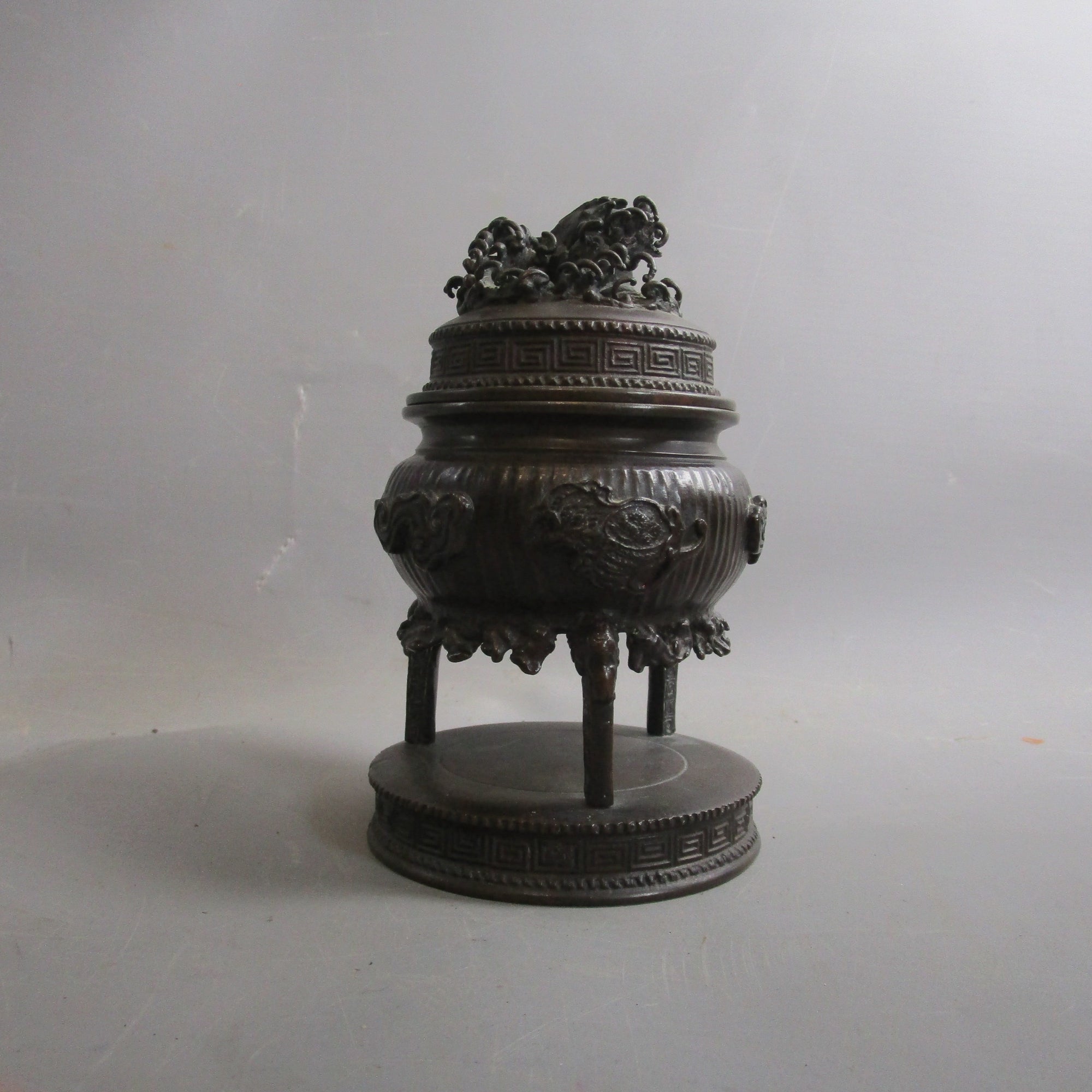 Meiji Period Oriental Bronze Footed Censer With Greek Key Pattern Antique Victorian 1860