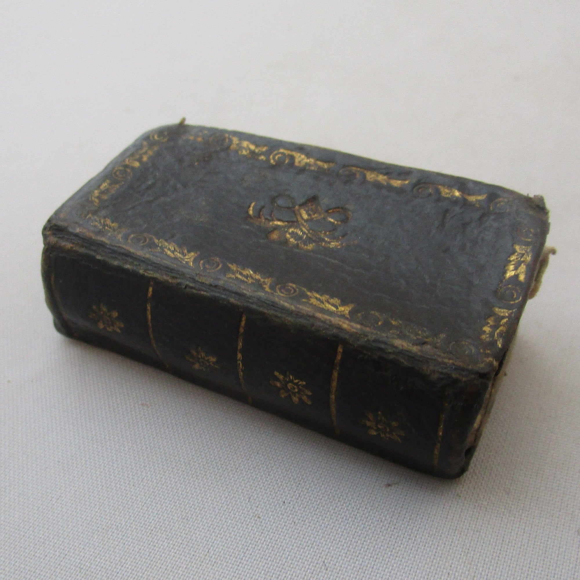 Miniature Leather Secret Book Box Antique 18th Century