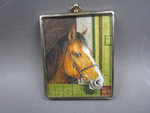 Miniature Watercolour Portrait Of A Horse Antique Art Deco c1920